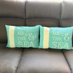 Turquoise Accent Pillows Pair - "You, Me & The Sea"